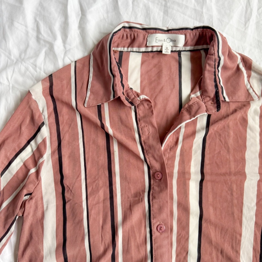 Mauve Striped Eden & Olivia Tie-Front Blouse - Picture 4 of 6